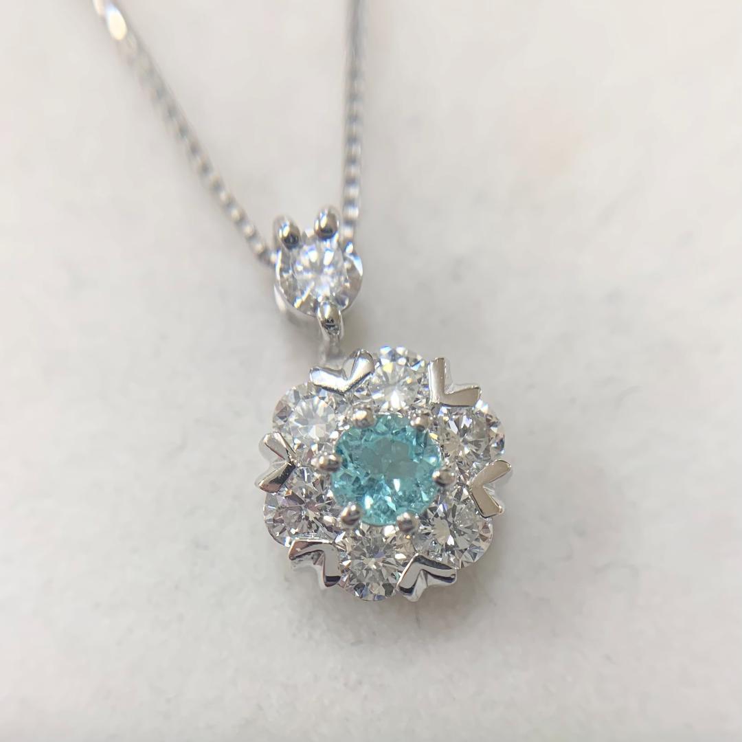 新品 パライバトルマリン ダイヤモンド ネックレス 0.18ct Pt