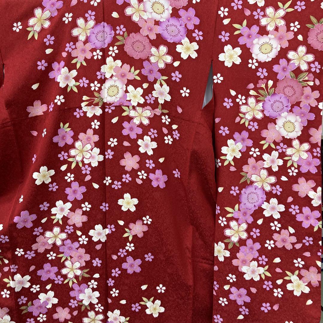 ☆中古品☆振袖 単品 正絹 赤系花模様B級品キズ有り振袖