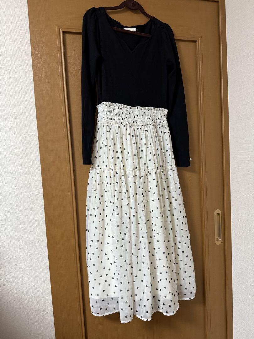 PROPORTION BODY DRESSING ロングワンピース 黒×ドット柄