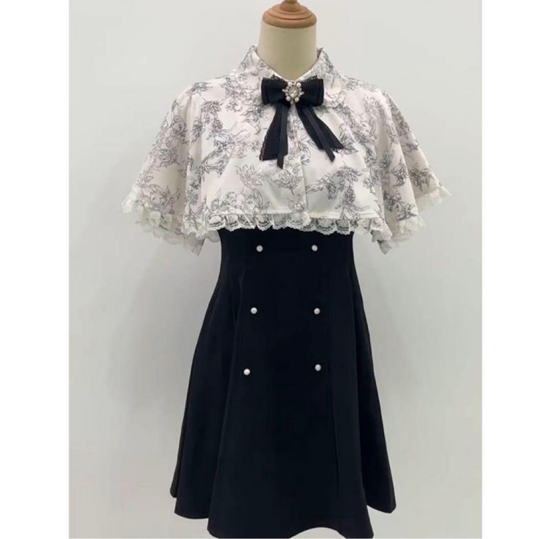 新品 ブラック 2WAY セパレートケープ ワンピース リボン付き 地雷系量産型