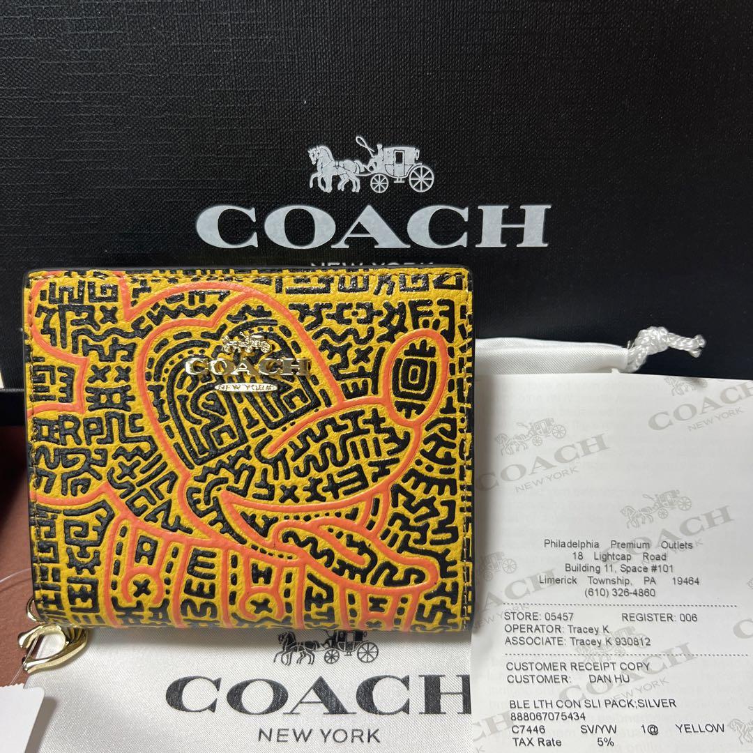 新品　coach コーチ　折り財布　ミッキー　キースヘリング