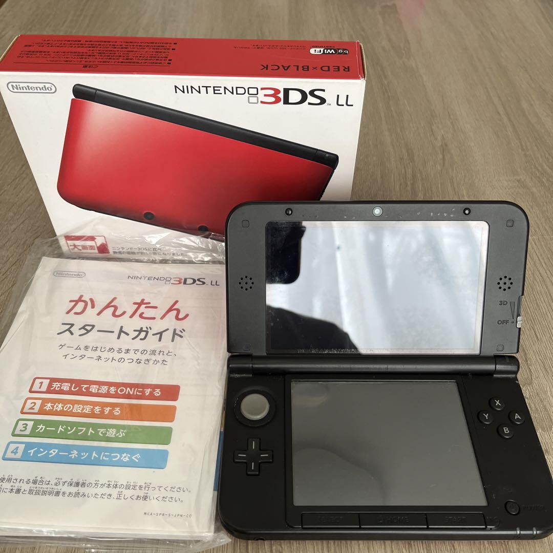 Nintendo 3DS LLレッド×ブラック本体、充電器、箱付き - メルカリ