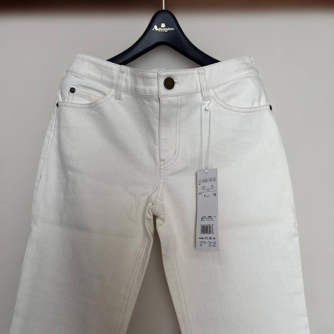 新品　AMACA ホワイト クロップドストレートデニム
