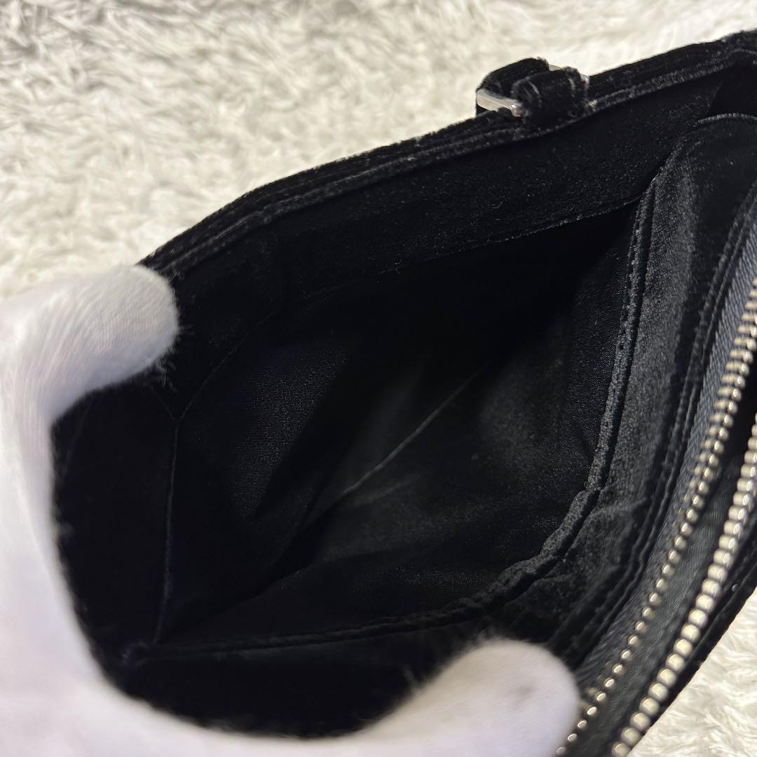 美品・希少】courreges ハンドバッグ ベロア ロゴ金具 ブラック