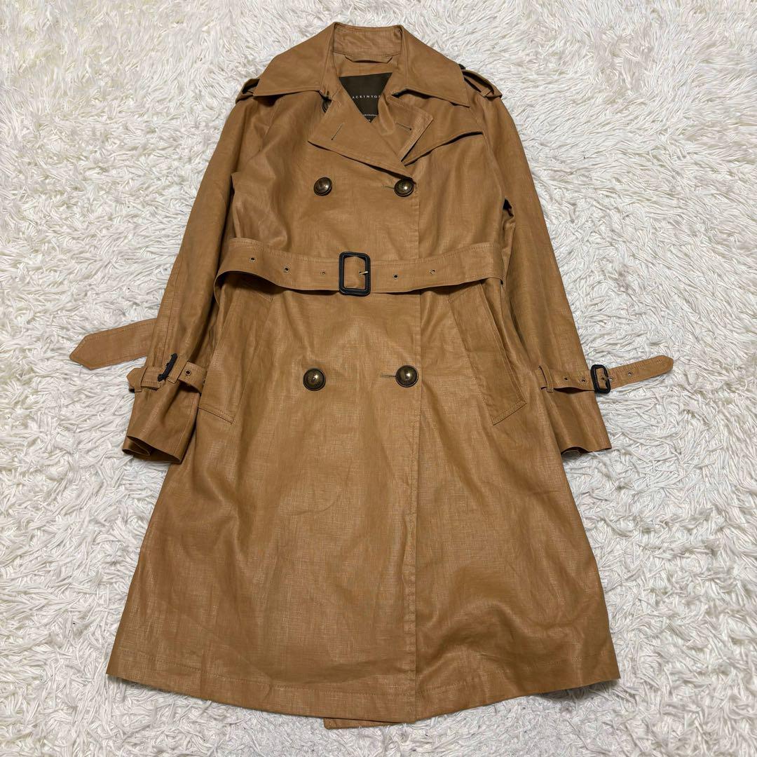 美品 34 MACKINTOSH リネン 麻 トレンチコート ロング 金ボタン