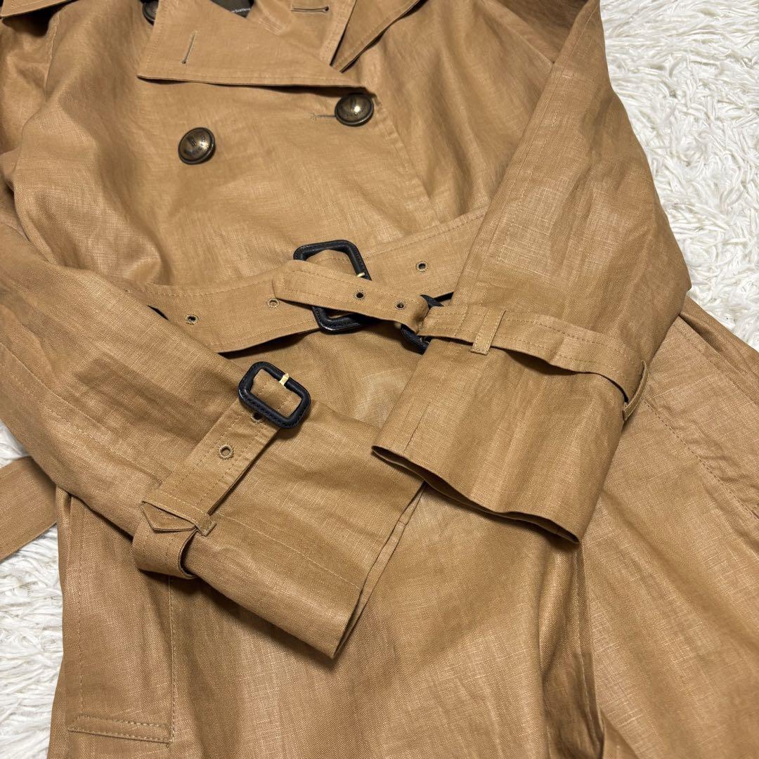 美品 34 MACKINTOSH リネン 麻 トレンチコート ロング 金ボタン
