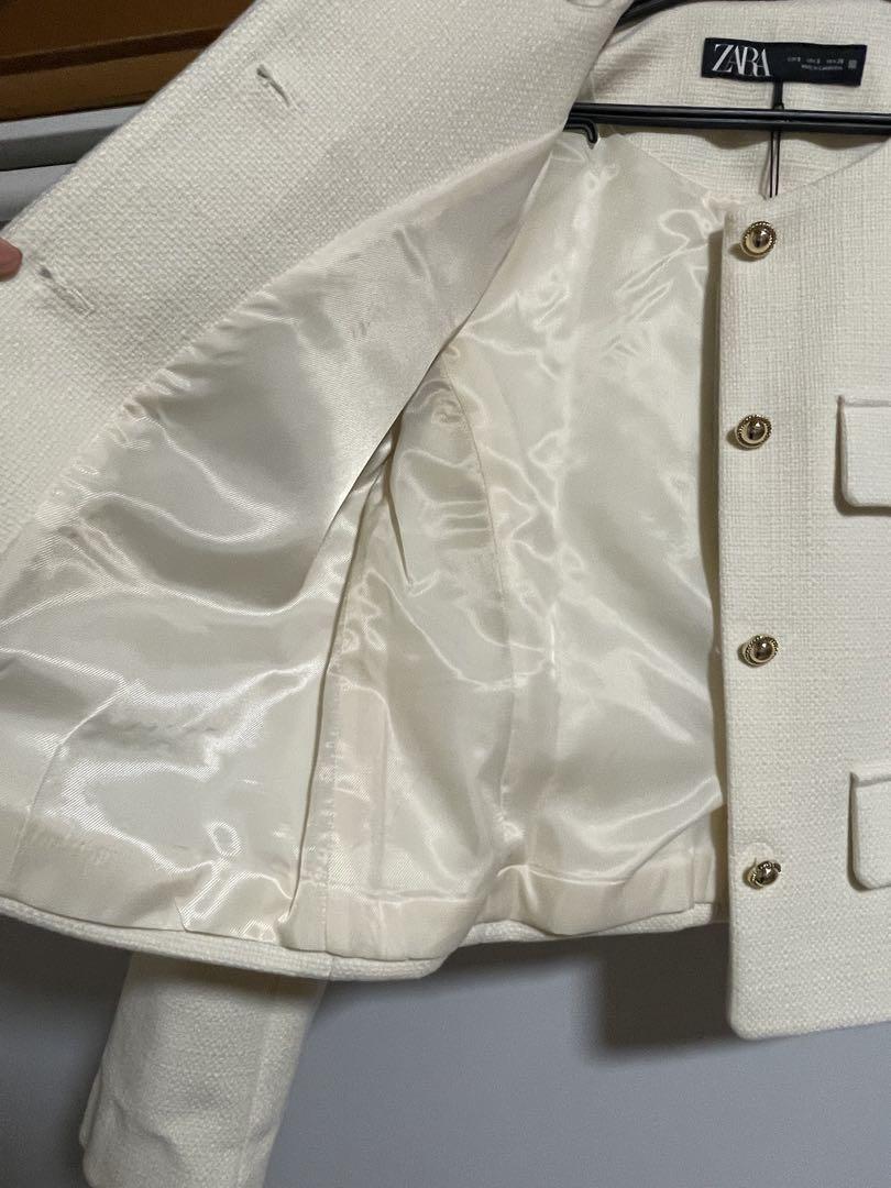 ZARA ホワイト ノーカラージャケット S