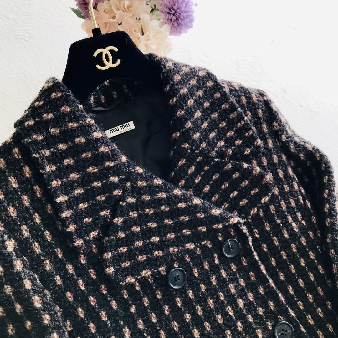 miu miu ミュウミュウ　ツイード　ダブル　ロングコート　ブラウン　40
