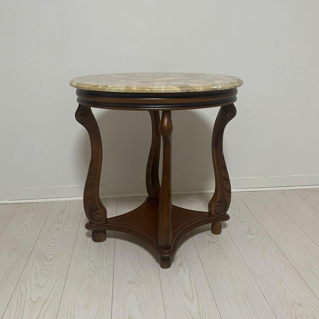 イタリア製アンティーク大理石花台サイドテーブル猫脚やや傷や汚れあり