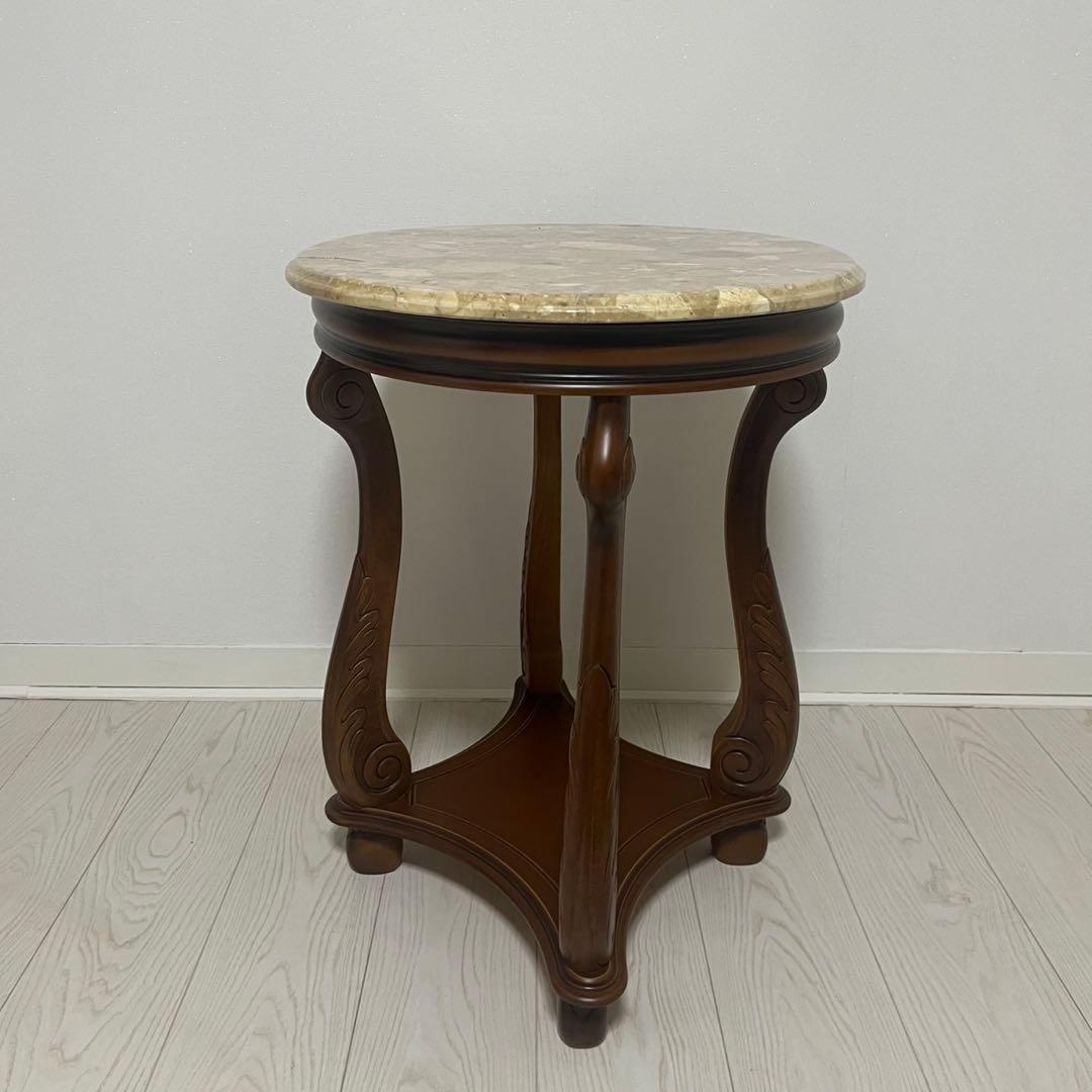 イタリア製アンティーク大理石花台サイドテーブル猫脚やや傷や汚れあり