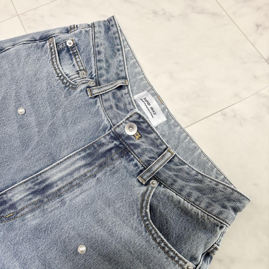 未使用品◇Arpege story◇パール付きローウエストデニムパンツ Mサイズ 未使用品◇Arpege story◇パール付きローウエストデニムパンツ M