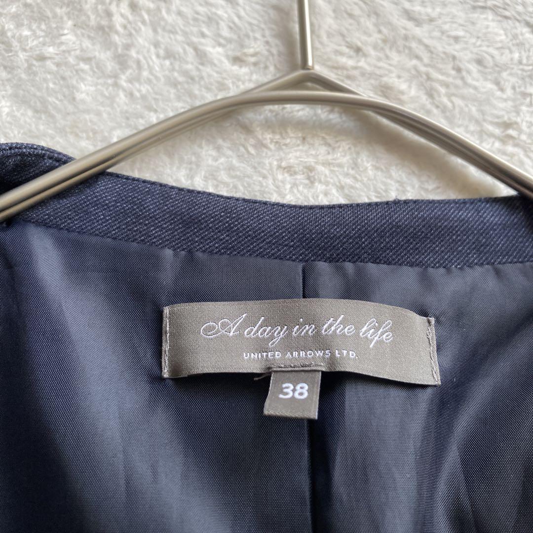 【美品】ユナイテッドアローズ　パンツスーツ　上下　ネイビー　40 WEB限定 WARDROBE SMART】ウインター TR セットアップ