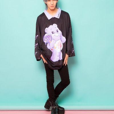 完売品新品未使用トラバストーキョー×ケアベア襟付ロンT黒×紫