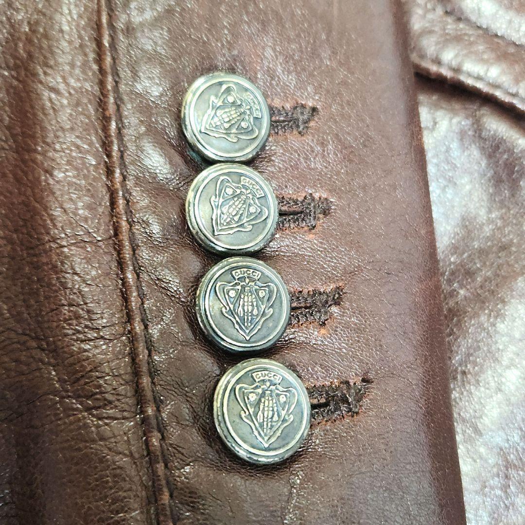 GUCCI グッチ テーラードジャケット ラムレザー 内側GG柄 GUCCI グッチ テーラードジャケット ラムレザー 内側GG柄