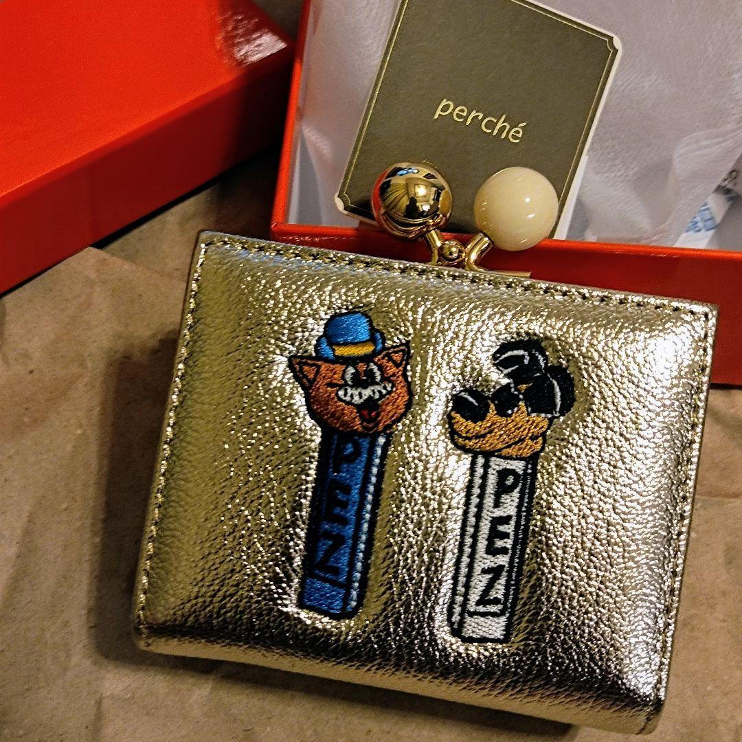 PEZ(ペッツ) ×ear/本革/コラボ/三つ折り/がま口財布/ゴールド/金