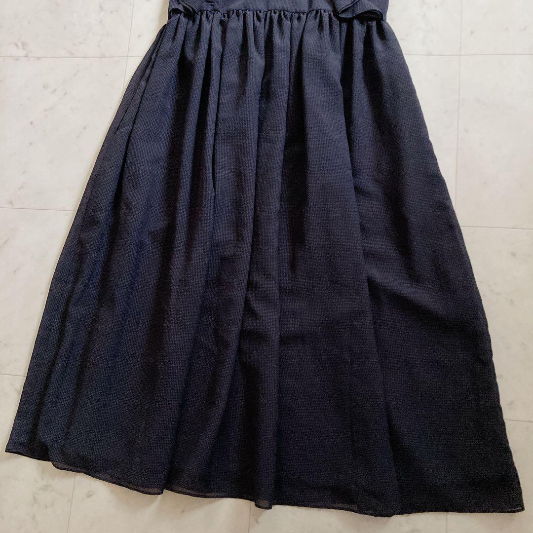 最終値下げ　yori フリルスリーブワンピ　ネイビー　36 極美品 yori フリルスリーブワンピース ネイビー 濃紺 36 - メルカリ