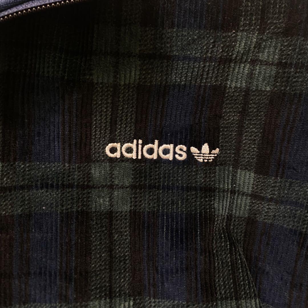 adidas コーデュロイ タータンチェック ハーフジップ S