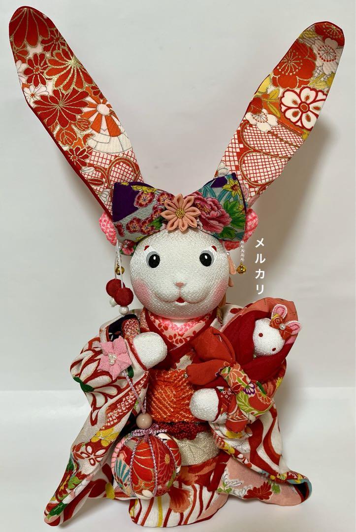 うさぎの創作人形】耳長ウサギちりめん細工縮緬細工和雑貨うさぎ
