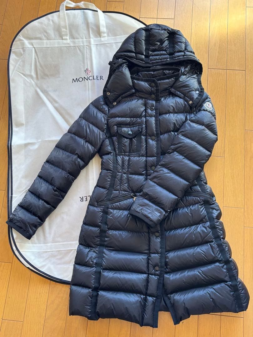 MONCLER フード付き ネイビーダウンジャケット エルミンヌサイズ0