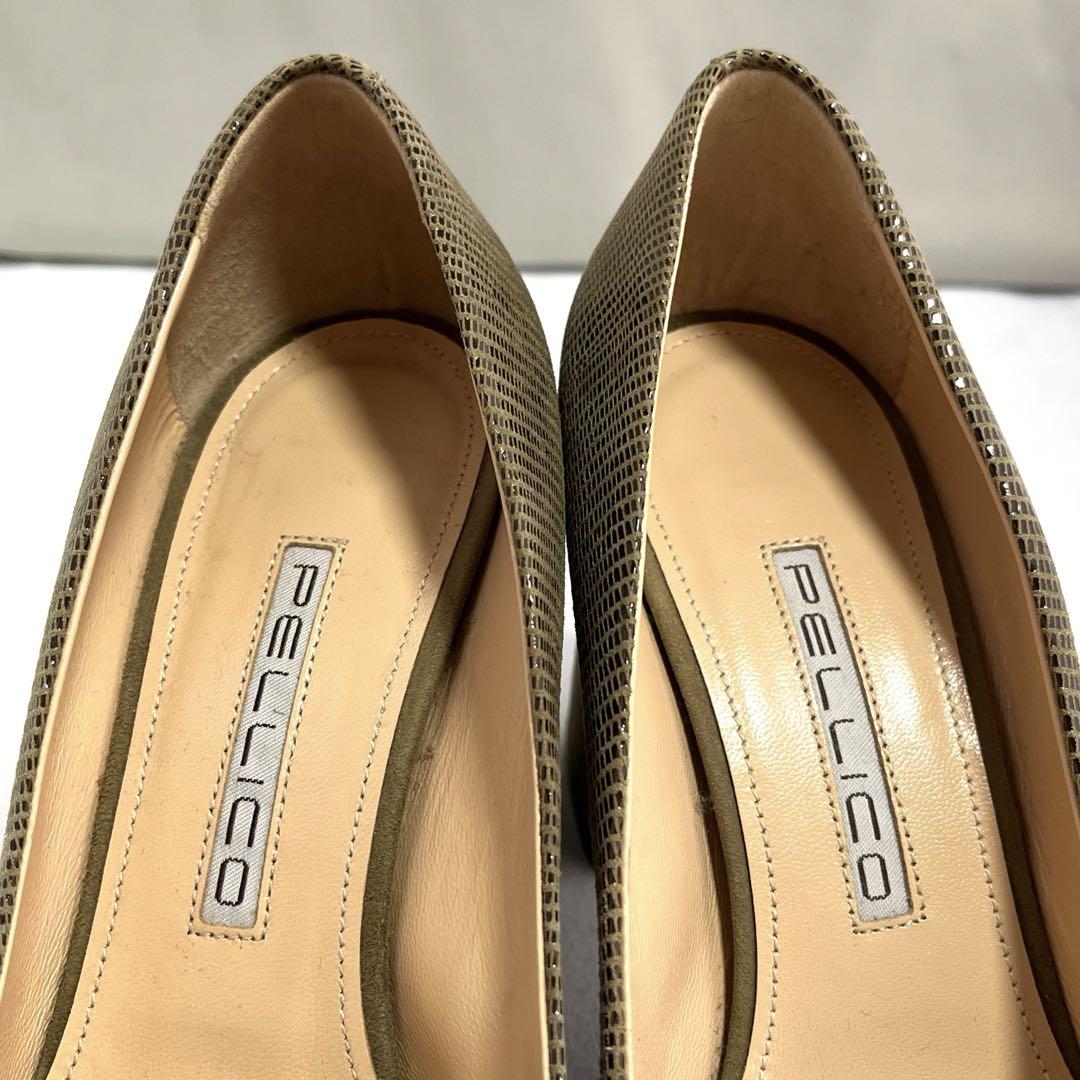 美品 PELLICO ペリーコ パンプス チャンキー リザード スエード 36 美品 PELLICO ペリーコ パンプス チャンキー リザード スエード