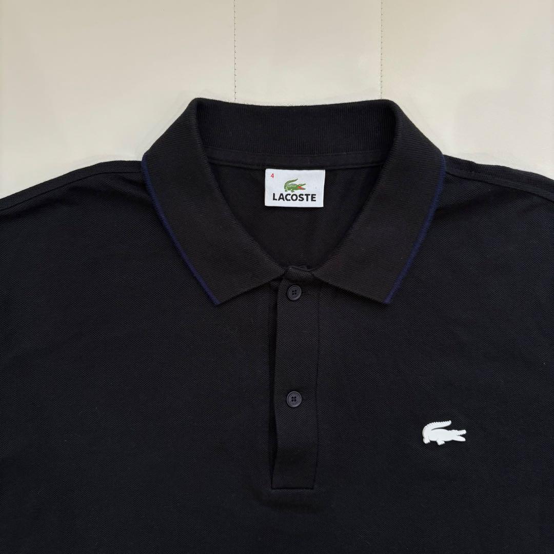 希少　メンズ　ラコステ　ビッグワッペン　デカワニ　ポロシャツ　黒　L 5 LACOSTE 黒 ポロシャツ ラバーワニ ラコステ 青ライン L ゴルフ