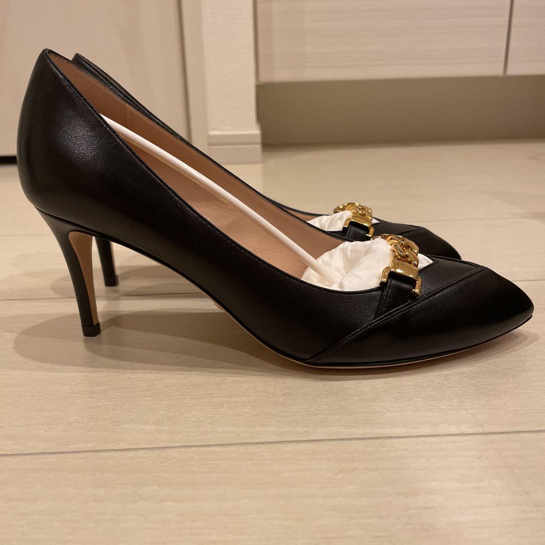 GUCCI グッチ パンプス レディース37 約24cm ブラック レザー