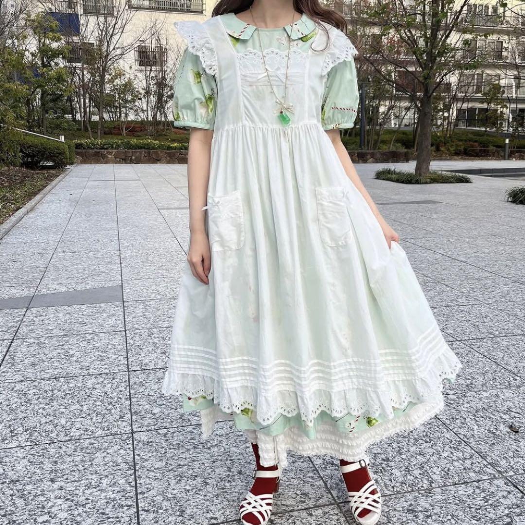 PINK HOUSE ピンクハウス スカラップレース使いタブリエ エプロンドレス