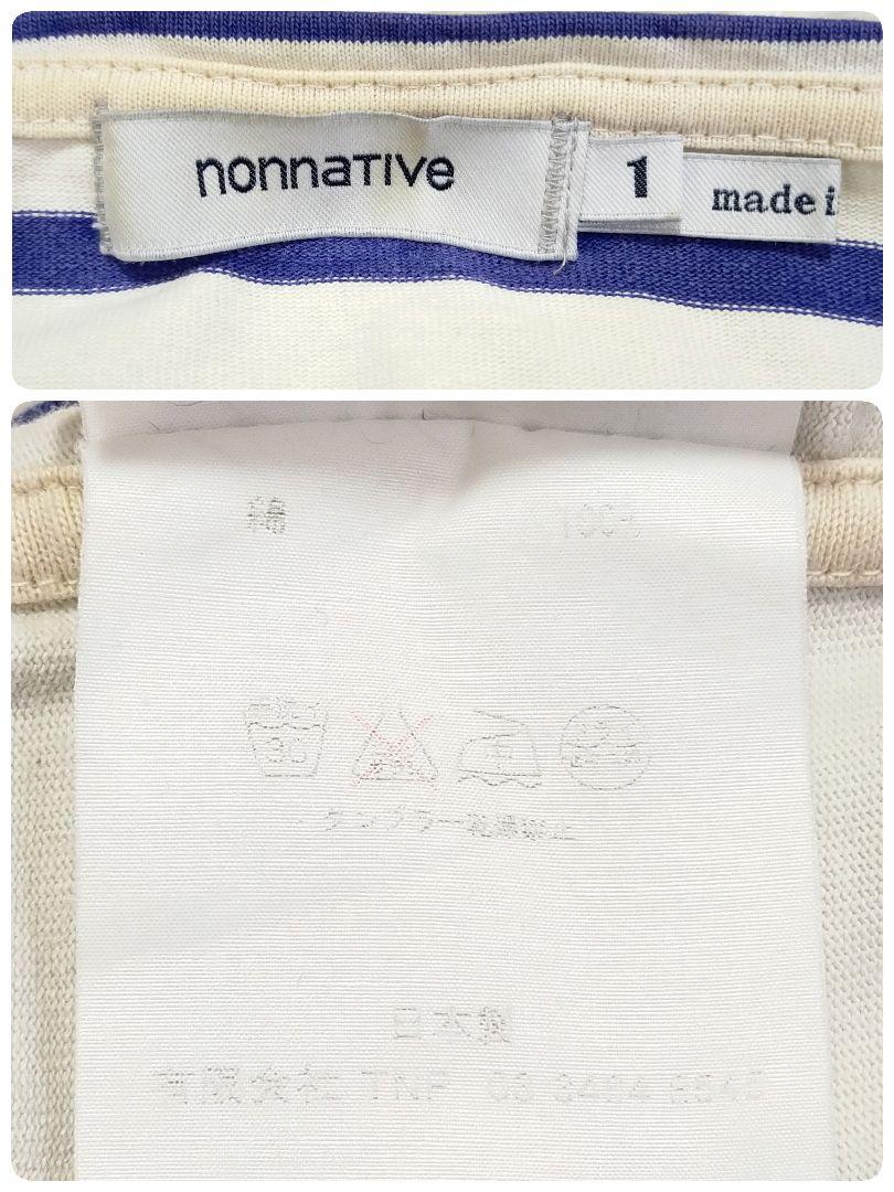 ノンネイティブ 美品 クルーネック長袖Tシャツ カットソー ボーダー 胸ポケット
