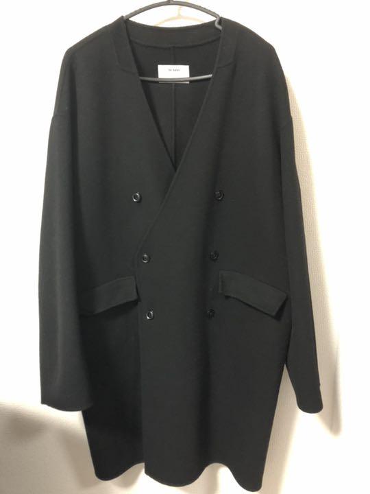 【美品】ロットホロン ノーカラーウールコート ダブル 黒 44 美品】ロットホロン ノーカラーウールコート ダブル 黒 44