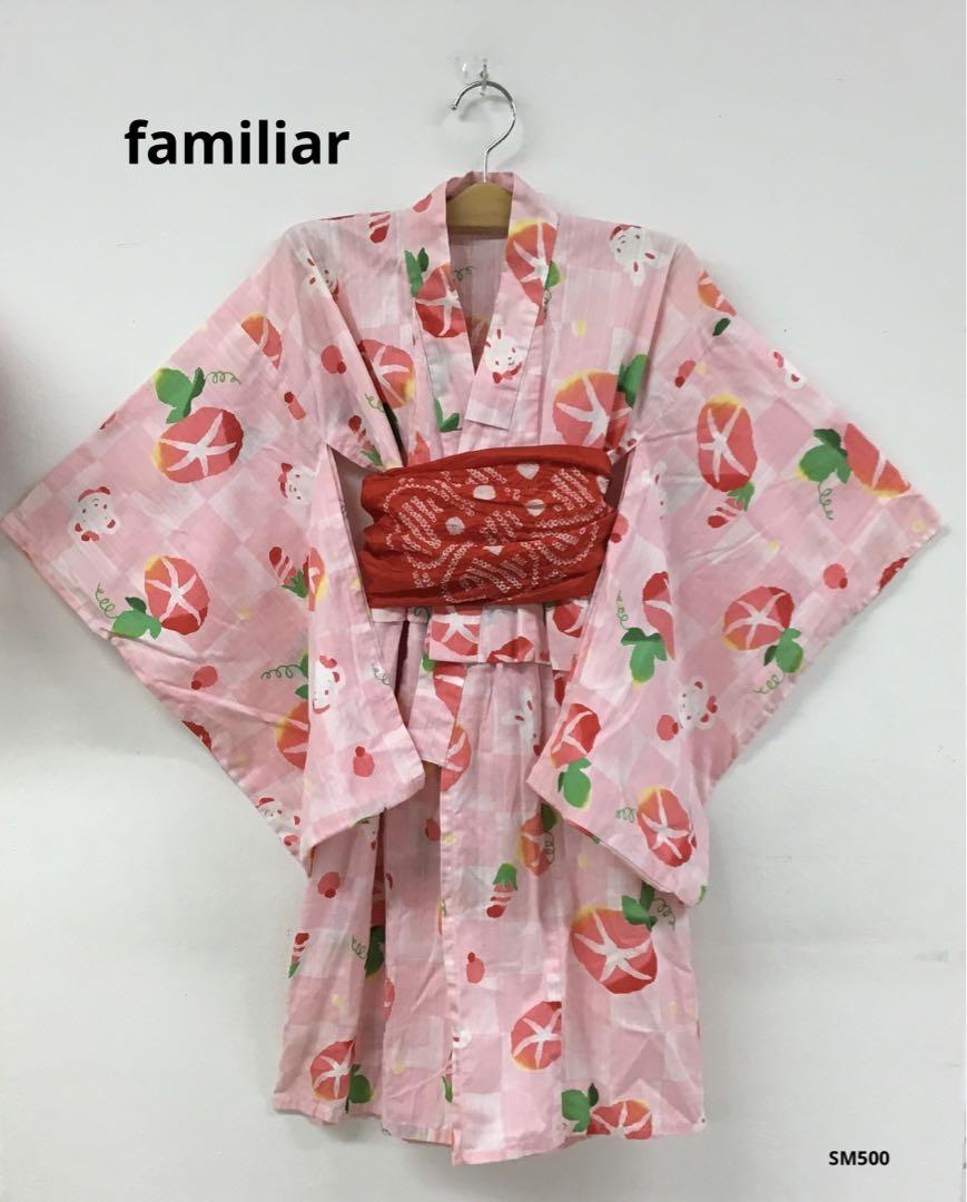 familiar ファミリア ゆかた 浴衣 朝顔 うさぎ ピンク 帯付き