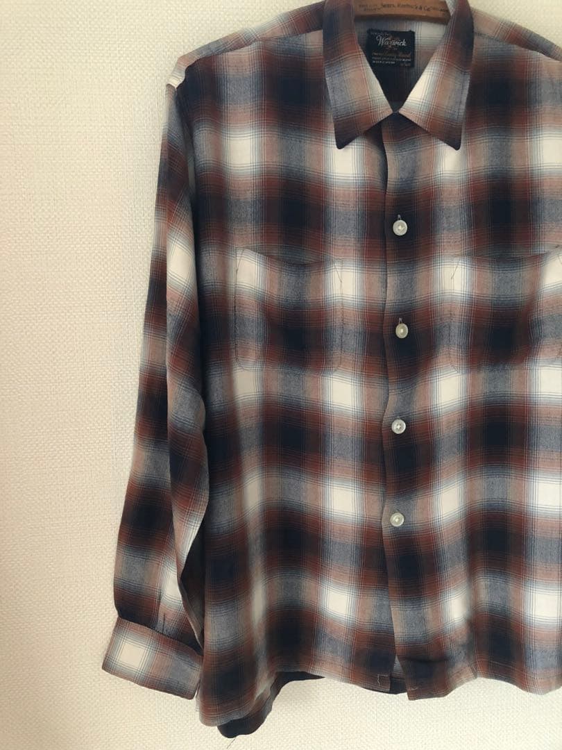 60sビンテージWarwick オンブレ⭐︎レーヨンシャツ／シャドウチェック