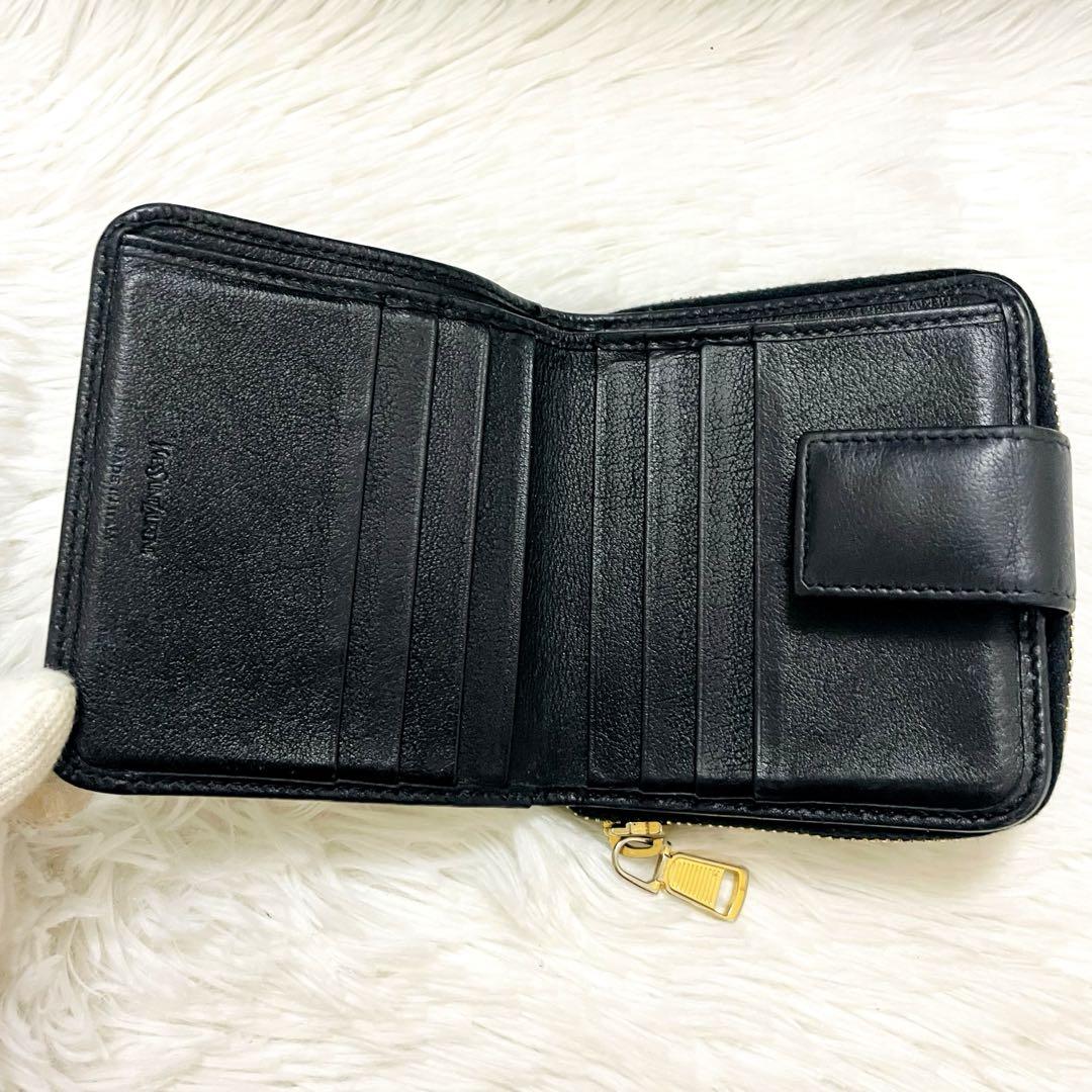 限定アウトレットセール：通販 二つ折り財布 極美✨サンローラン カサンドラ 黒 ラウンドジップ 小物