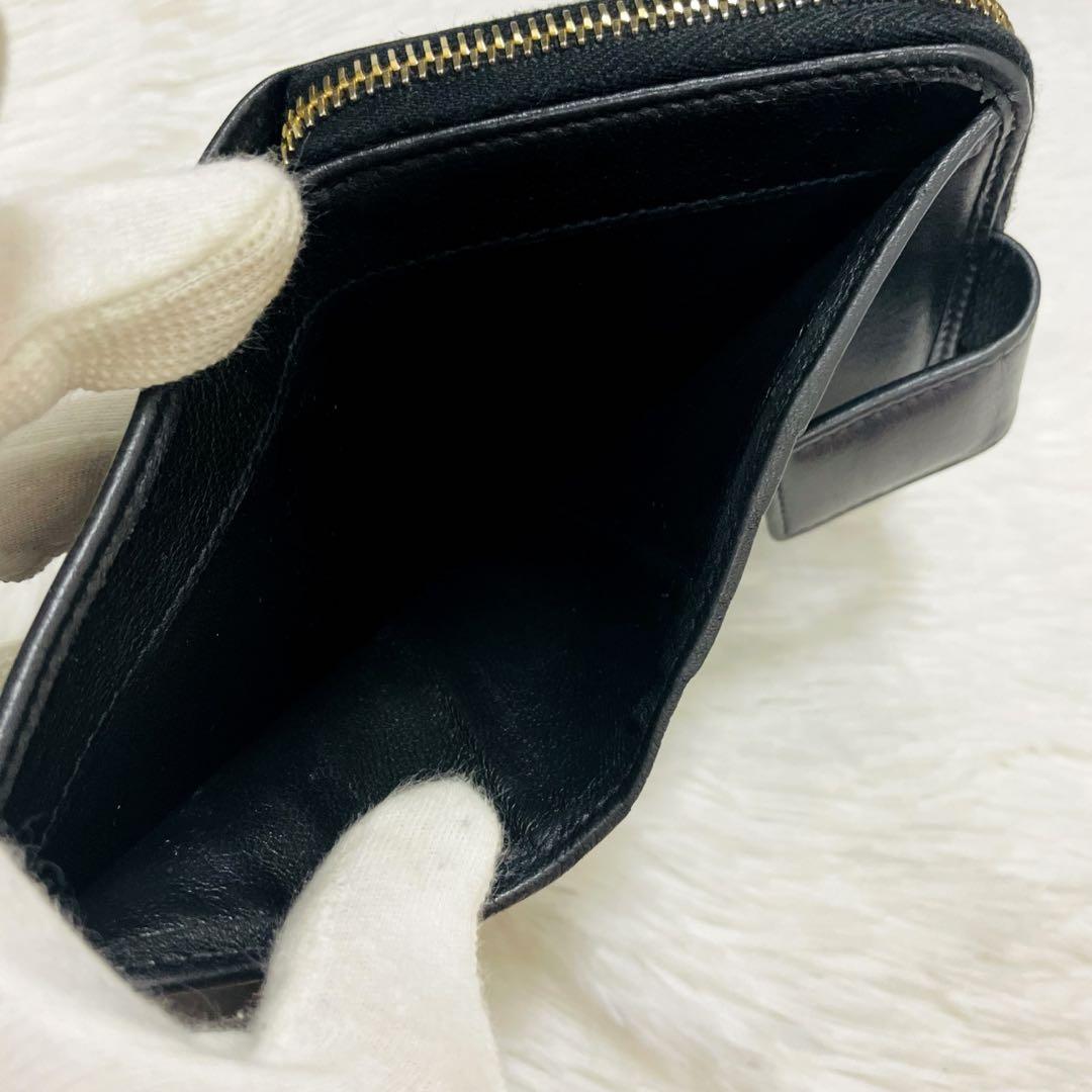 極美✨サンローラン 二つ折り財布 カサンドラ ラウンドジップ 黒
