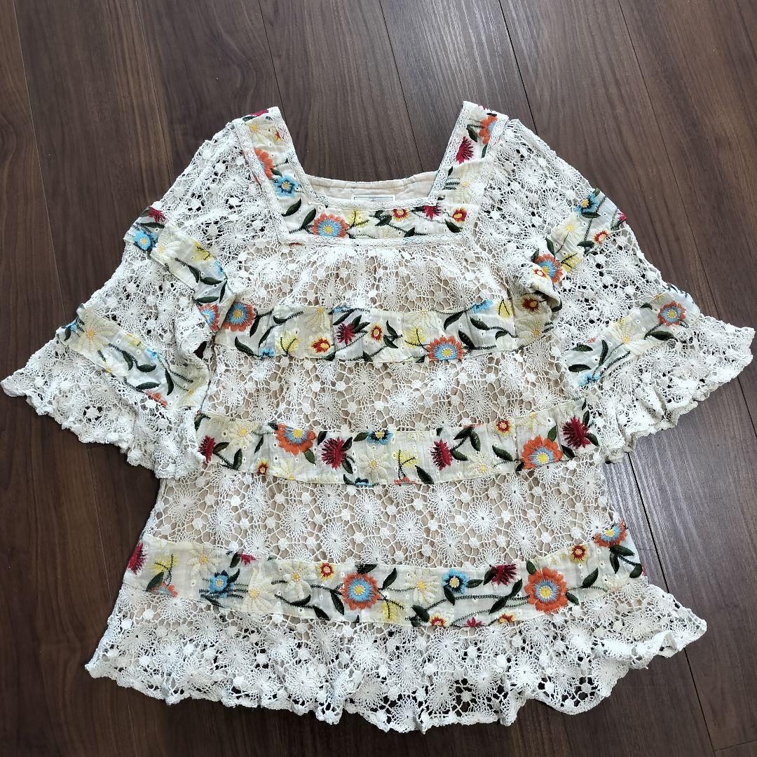 グレースコンチネンタル　幾何刺繍　レース　フラワー　チュニック ワンピース グレースコンチネンタル 幾何刺繍 レース フラワー チュニック
