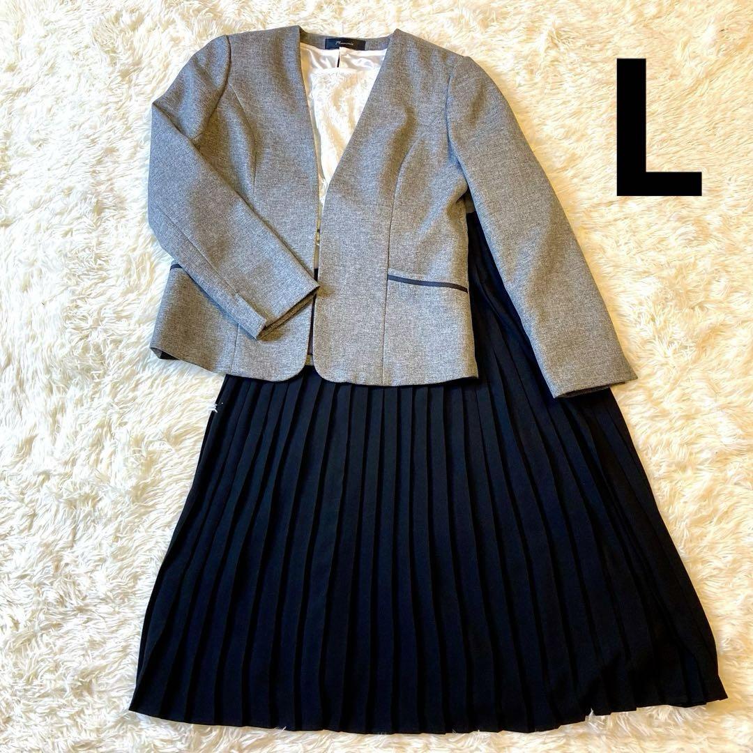 セレモニー用セットアップ　グレーノーカラージャケット　黒　プリーツスカート　L