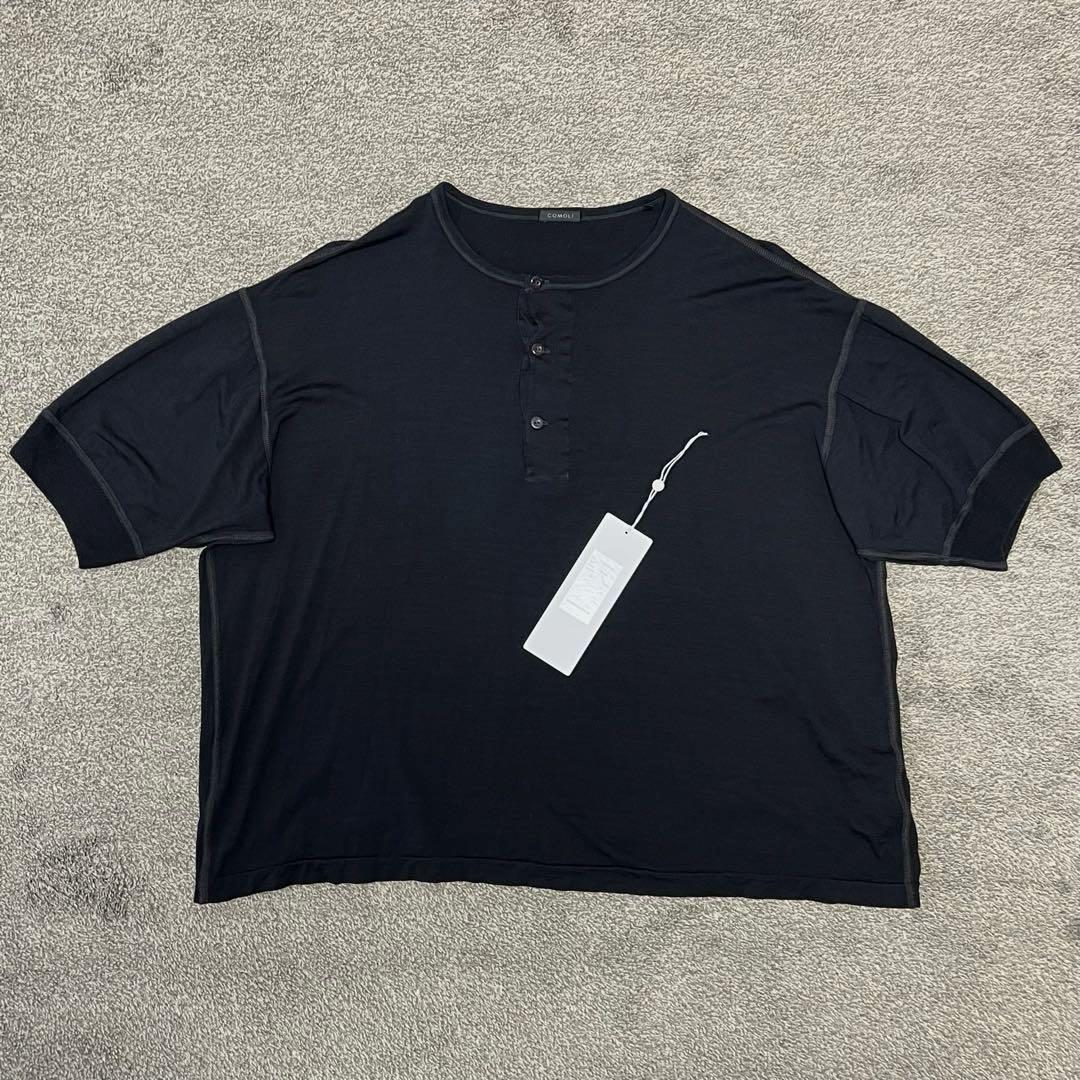 COMOLI コモリ ウール天竺 半袖ヘンリーネック ブラック Tシャツ 3