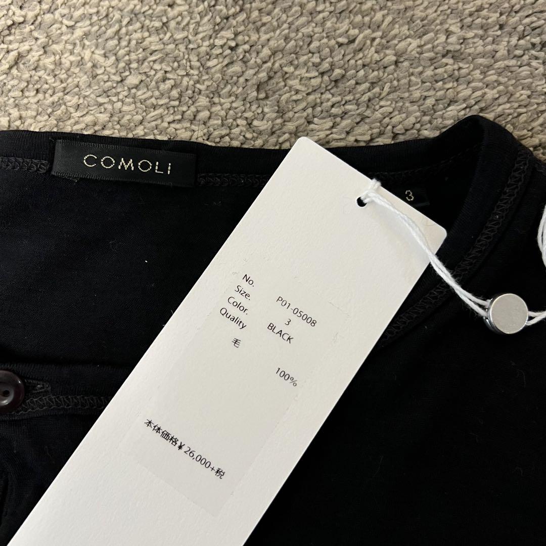 COMOLI コモリ ウール天竺 半袖ヘンリーネック ブラック Tシャツ