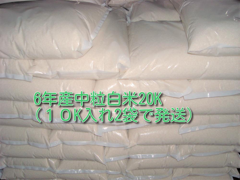 6年産中粒白米20k(1０k×2)