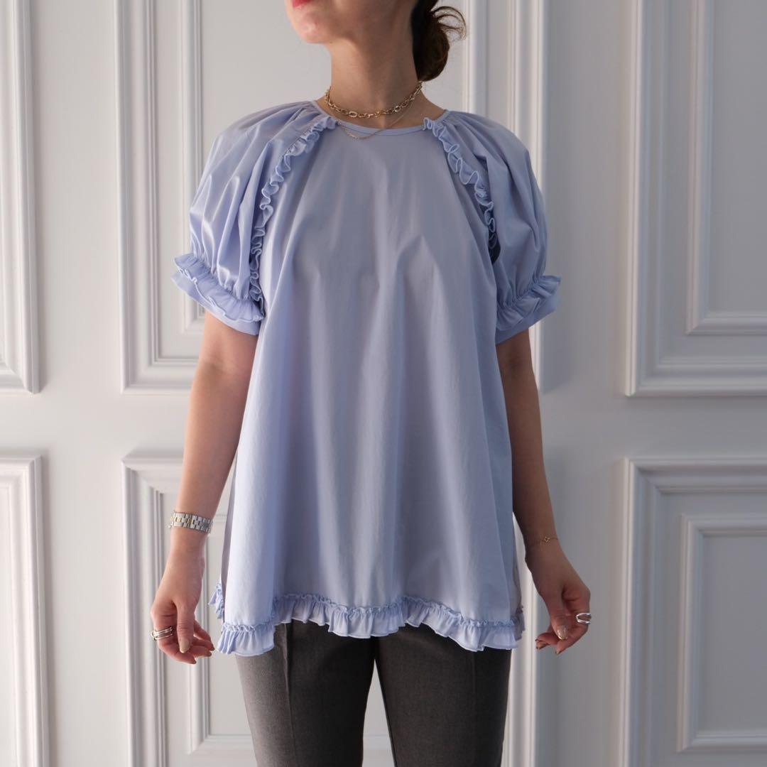 輝い アンミヌ アームフリルブラウス トップス BLUE シャツ/ブラウス