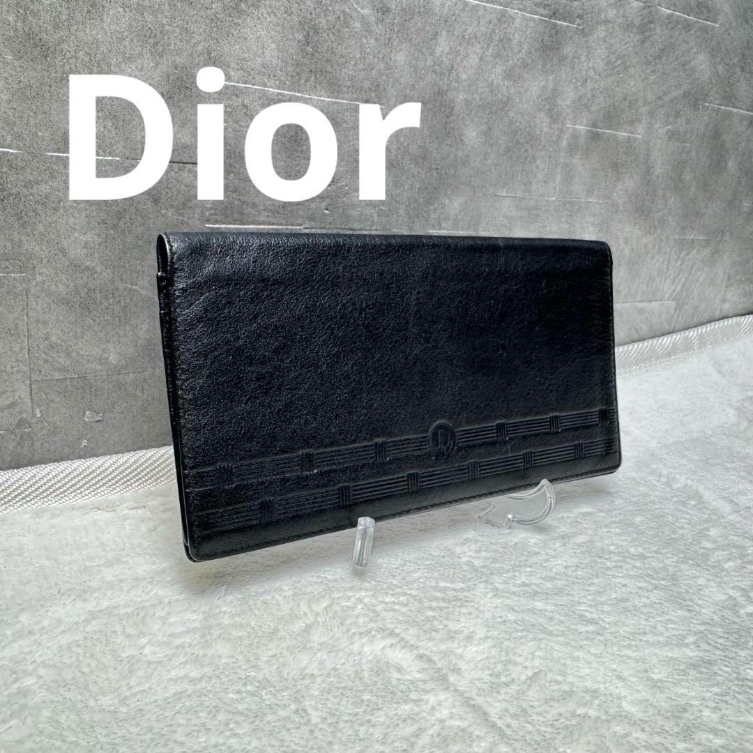 美品⭐︎Dior ディオール 黒 レザー 二つ折り財布 - メルカリ
