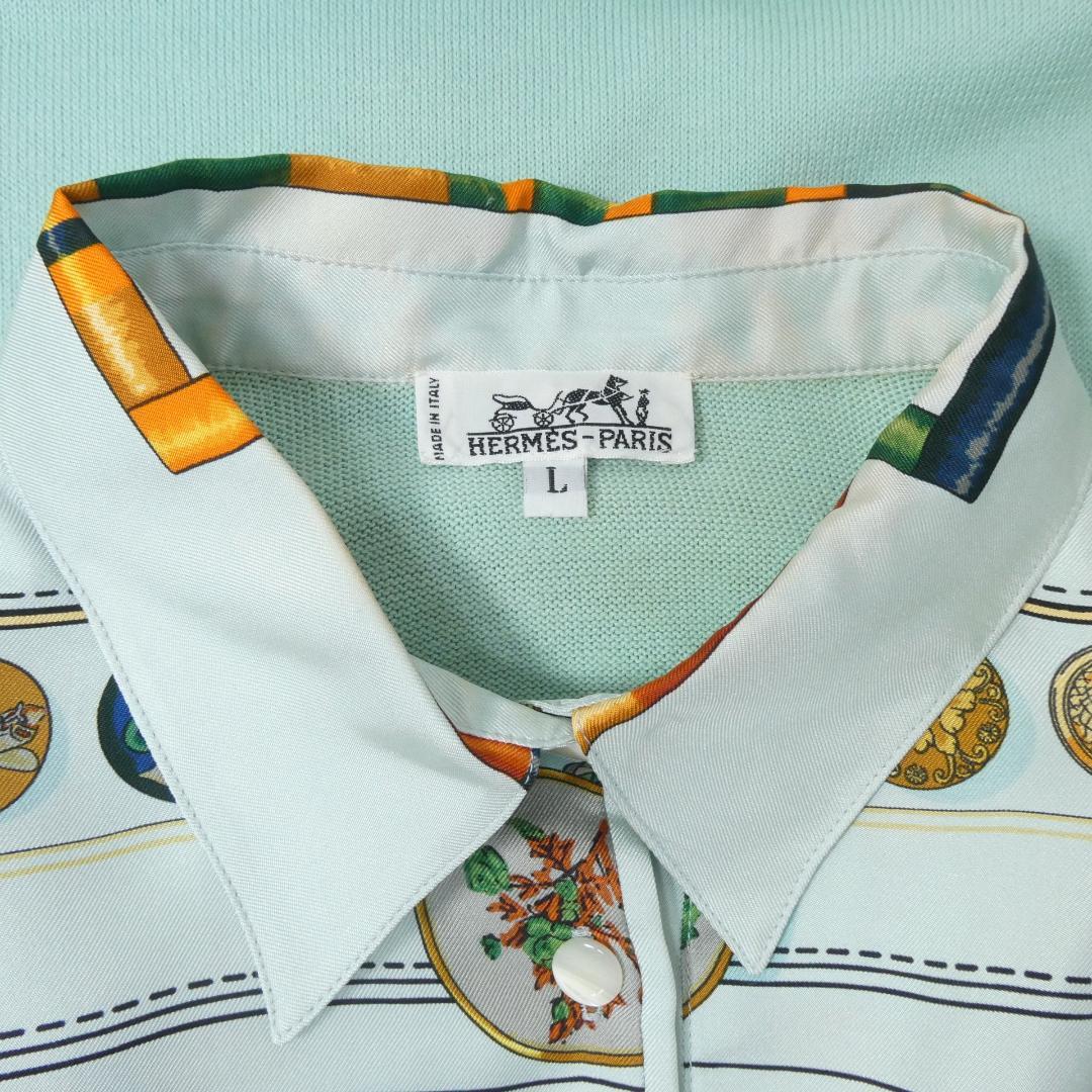 ブランドバッグ通販サイト 美品 エルメス シルク切り替え 総柄 半袖 ニット ポロシャツ トップス