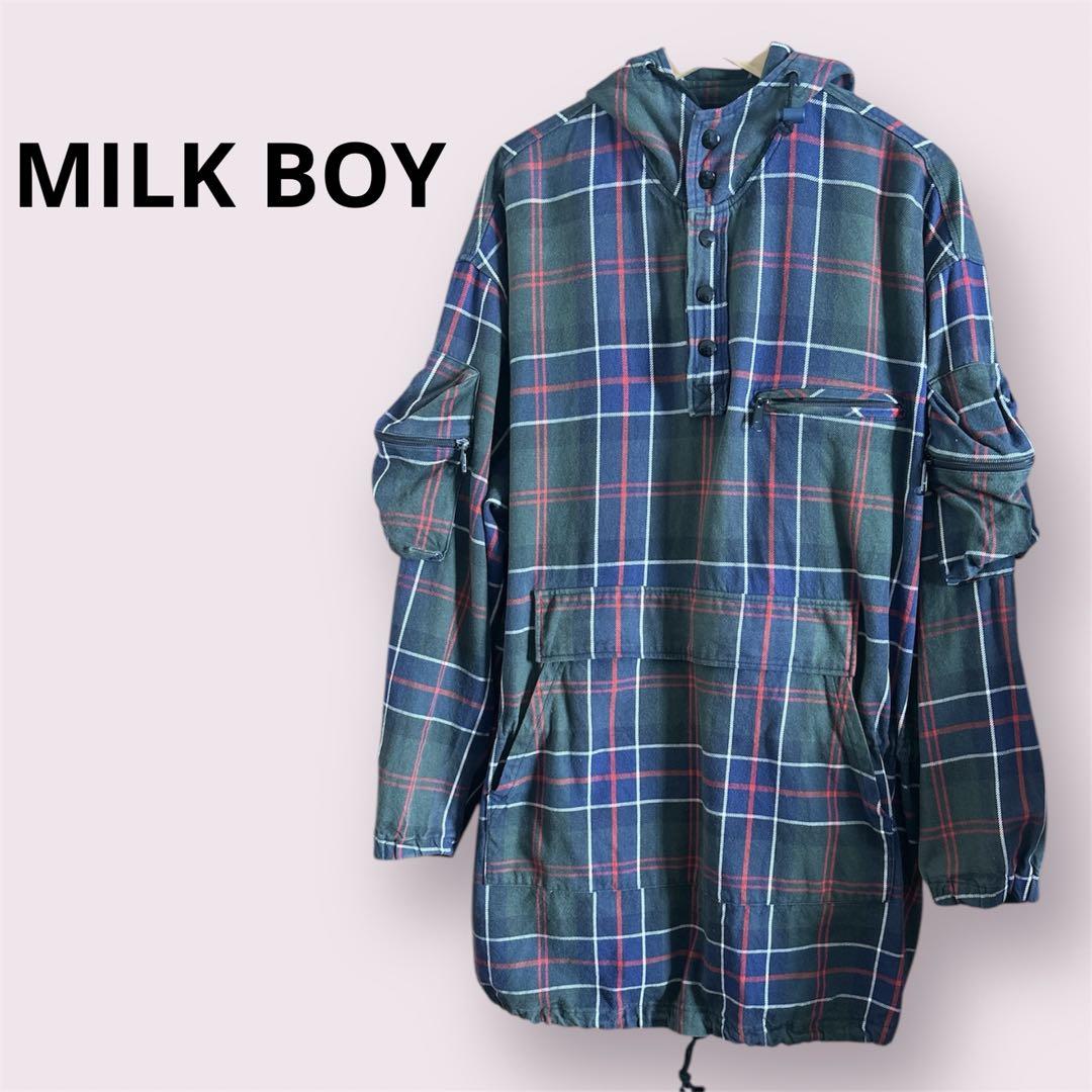MILK BOY オーバーサイズ　プルオーバー　パーカー　チェック　レア　メンズ