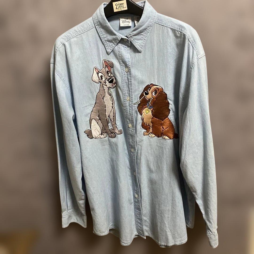 古着 90’s Disney わんわん物語 刺繍 長袖シャツ XXL2XL 3L Disney STORE