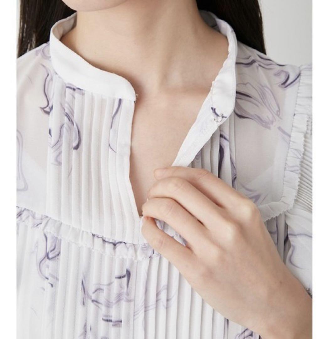 【美品】SNIDEL スナイデル プリントプリーツワンピース BLU 0