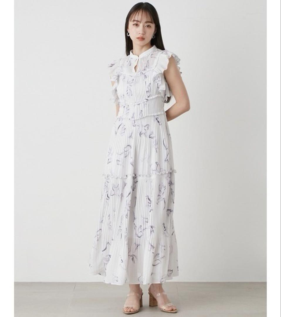 【美品】SNIDEL スナイデル プリントプリーツワンピース BLU 0