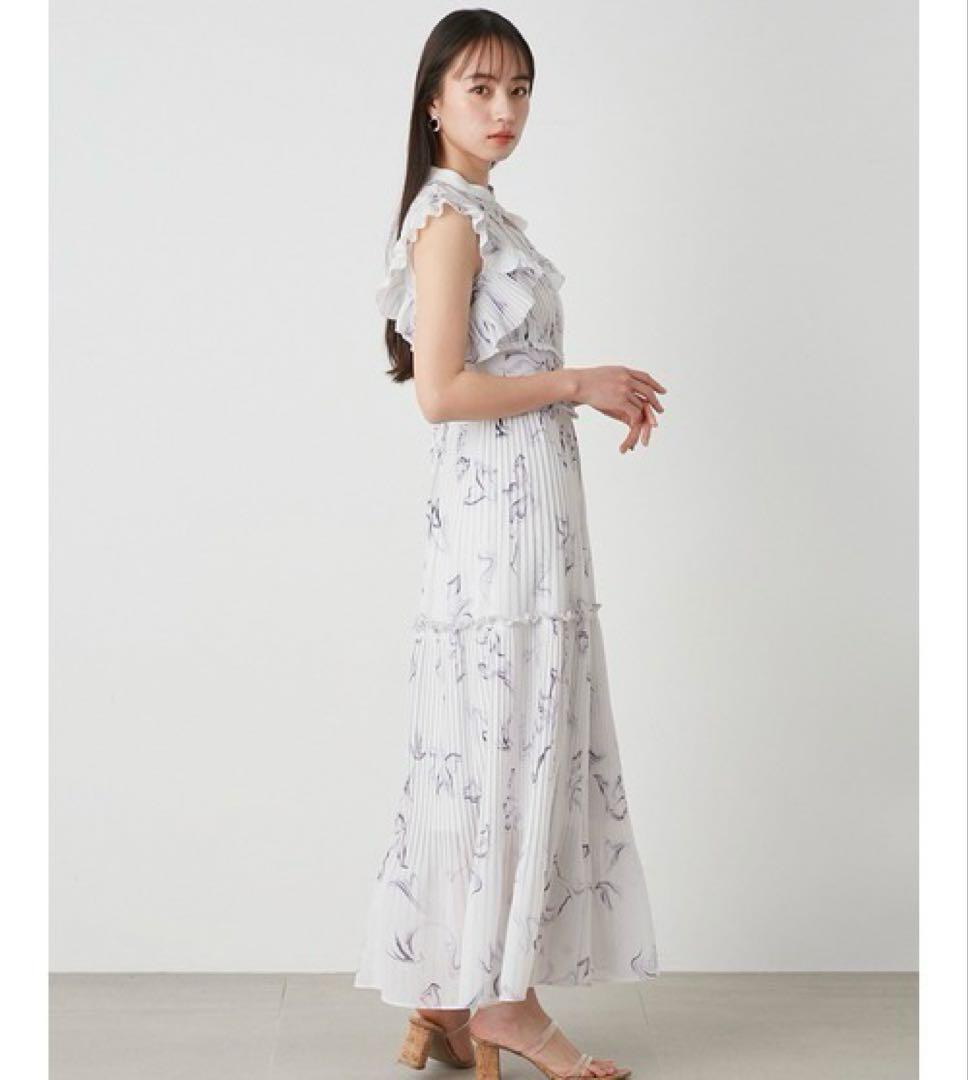 【美品】SNIDEL スナイデル プリントプリーツワンピース BLU 0