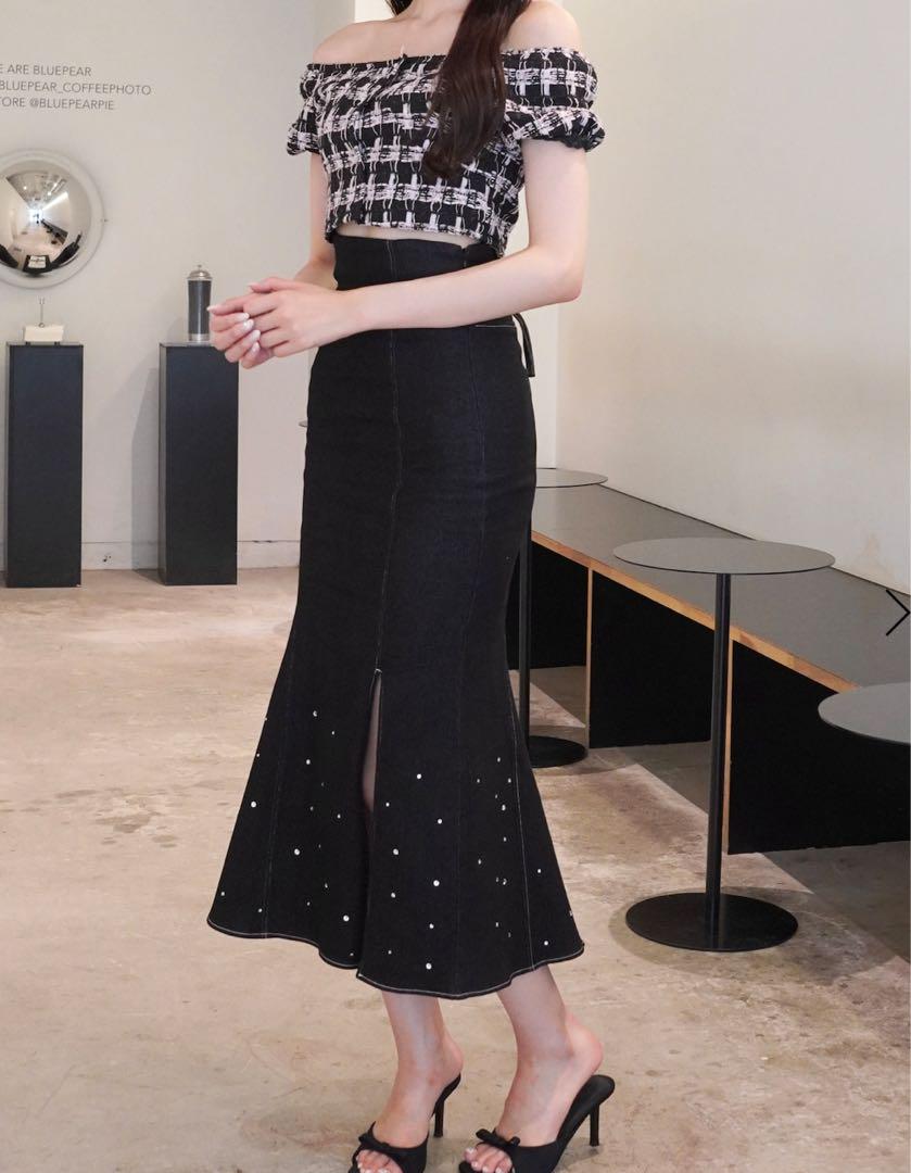 POMME d'amour rhinestone denim skirt