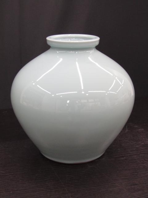 【未使用品】作者 窯元不明 青白磁 花瓶 共箱付