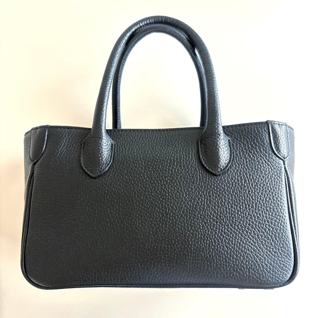 ADMJ 牛革 ストラップ付 ミニトートバッグ❁ブラック 2way ハンドバッグ