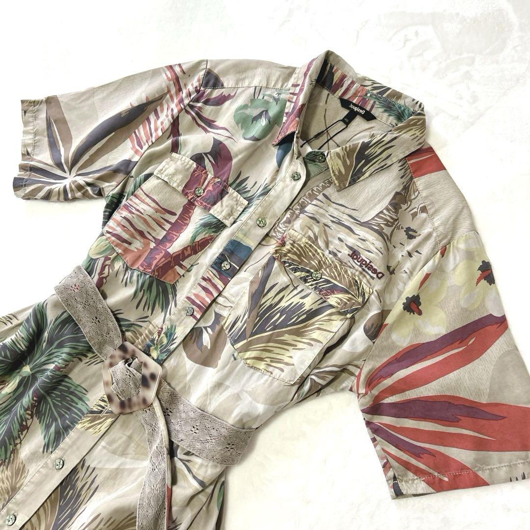 熱販売 ボタニカル 未使用品】Desigual ロング 大きい シャツワンピース ワンピース